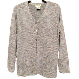 Talbots Petites Knit Cardigan Sweater Women's Medium Multicolor V Neck Button Up
